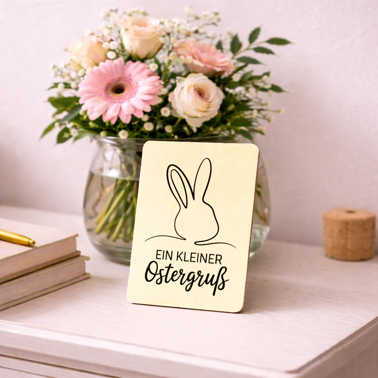 Hasenkopf Ostergruß auf Postkarte aus Holz