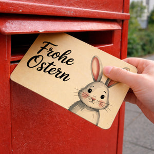 Grauer Hase Aquarell Frohe Ostern Postkarte aus Holz