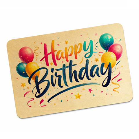 Happy Birthday Postkarte aus Holz mit Ballons