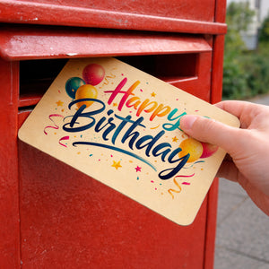 Happy Birthday Postkarte aus Holz mit Ballons