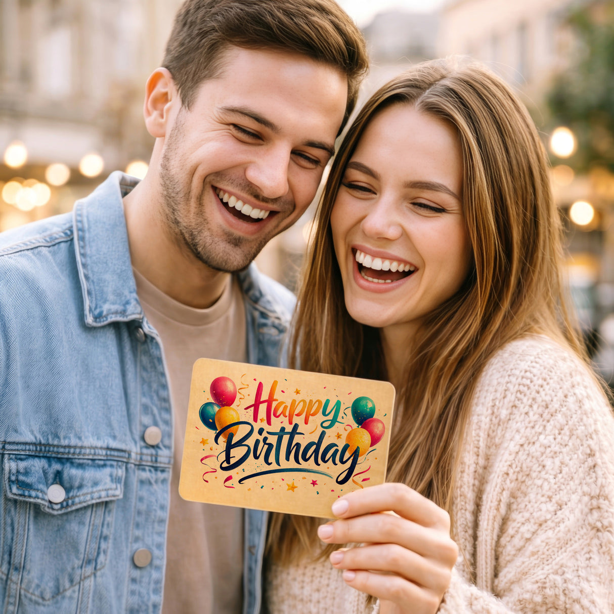 Happy Birthday Postkarte aus Holz mit Ballons