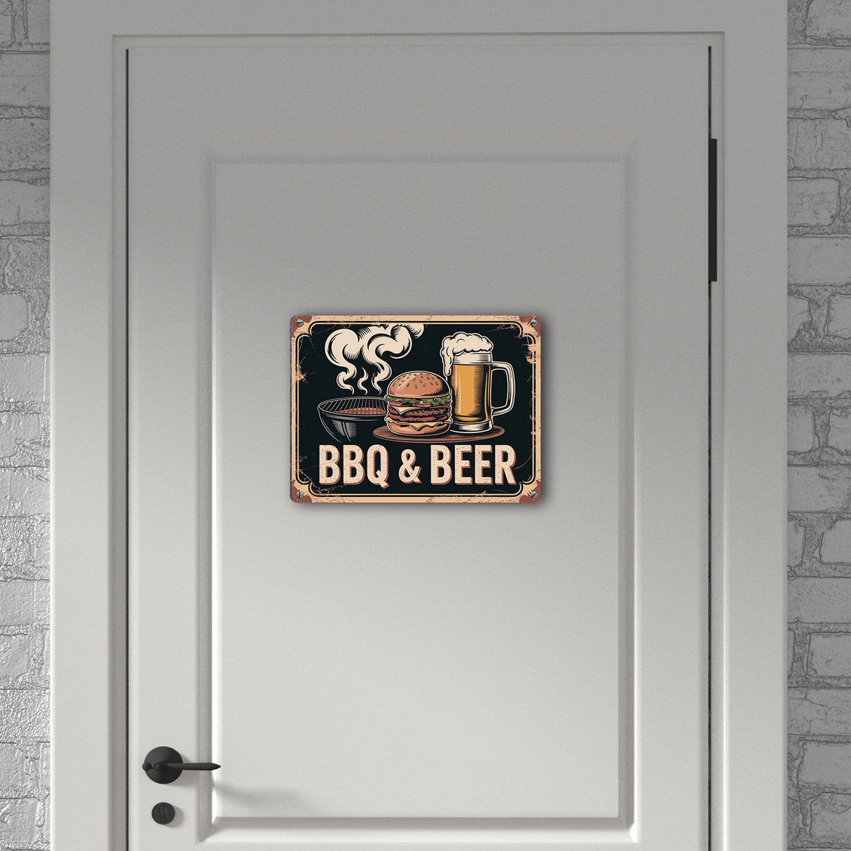 Burger und Bier Metallschild in 15x20 cm BBQ und Beer Vintage