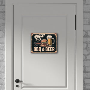 Burger und Bier Metallschild in 15x20 cm BBQ und Beer Vintage