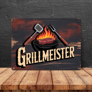 Grillmeister Metallschild in 15x20 cm für BBQ-Enthusiasten