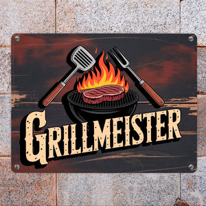 Grillmeister Metallschild in 15x20 cm für BBQ-Enthusiasten