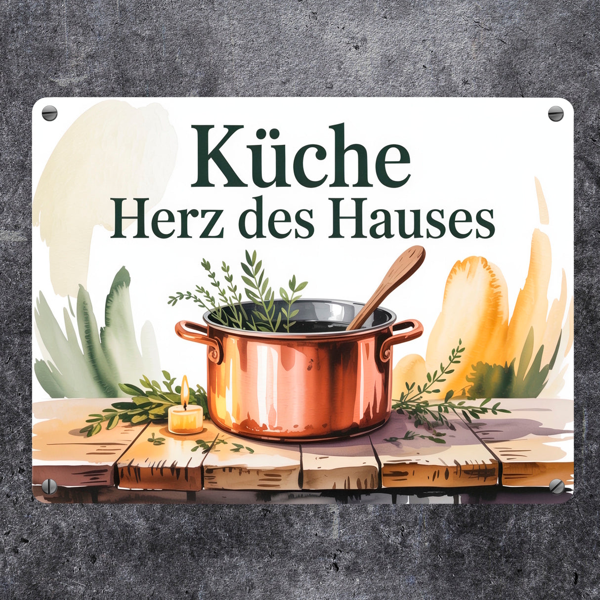 Küche Herz des Hauses Kochtopf Kräuter Metallschild in 15x20 cm