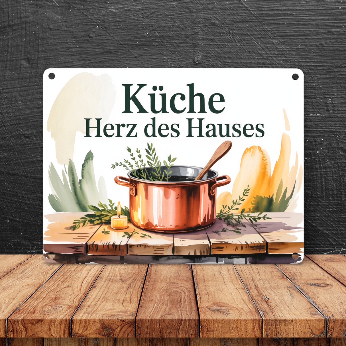 Küche Herz des Hauses Kochtopf Kräuter Metallschild in 15x20 cm