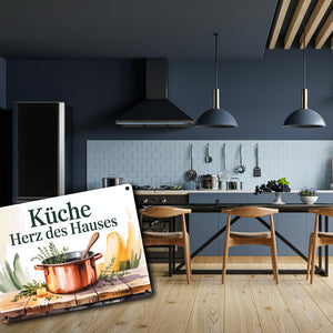 Küche Herz des Hauses Kochtopf Kräuter Metallschild in 15x20 cm