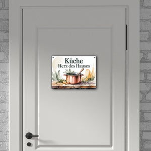 Küche Herz des Hauses Kochtopf Kräuter Metallschild in 15x20 cm