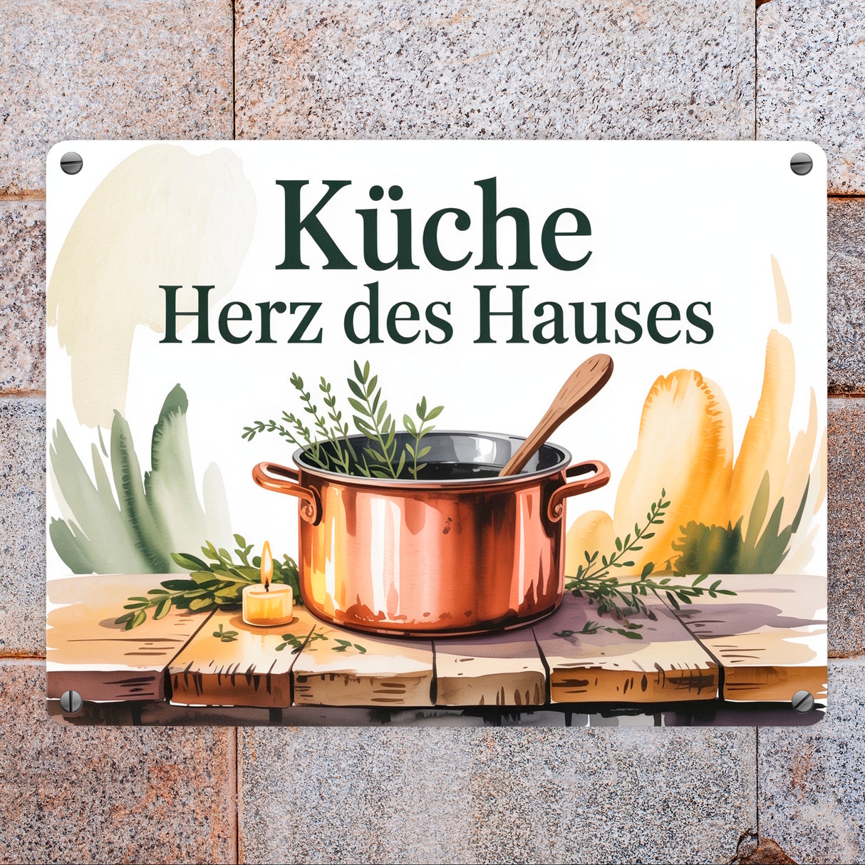 Küche Herz des Hauses Kochtopf Kräuter Metallschild in 15x20 cm