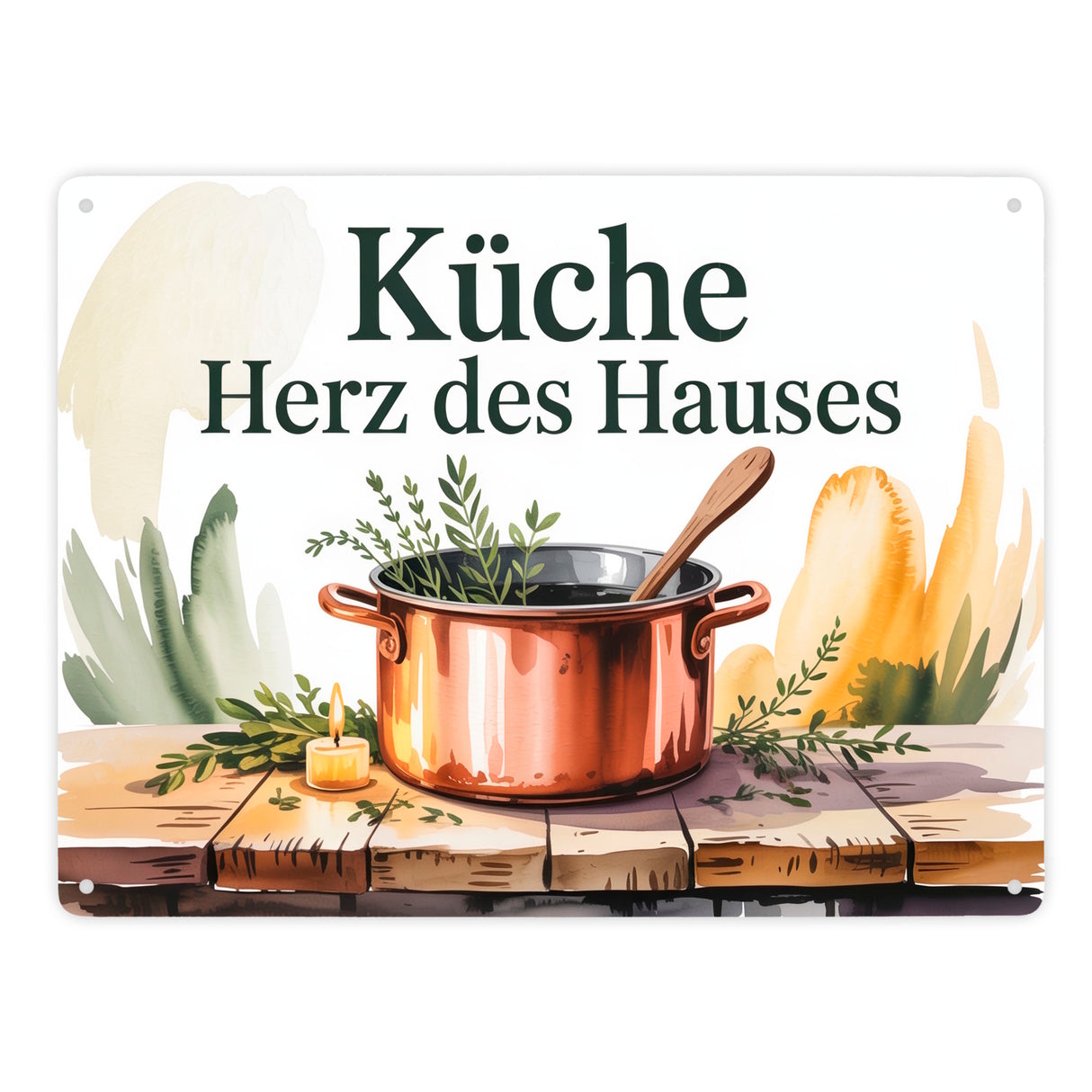 Küche Herz des Hauses Kochtopf Kräuter Metallschild in 15x20 cm