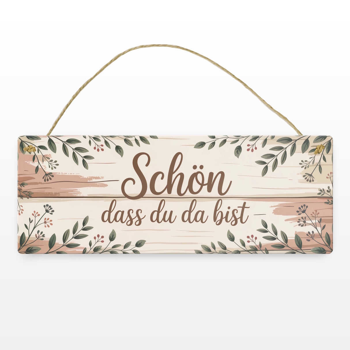 Schön dass du da bist Metallschild Botanische Blätter