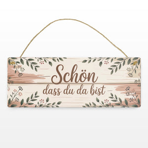 Schön dass du da bist Metallschild Botanische Blätter