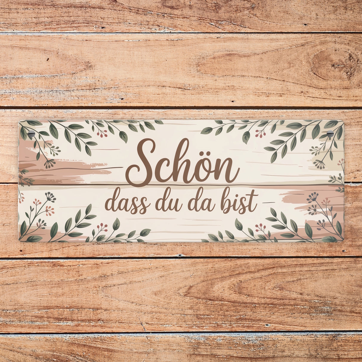 Schön dass du da bist Metallschild Botanische Blätter