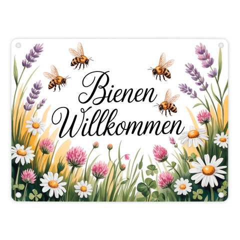 Wildblumenwiese Bienen willkommen Metallschild in 15x20 cm