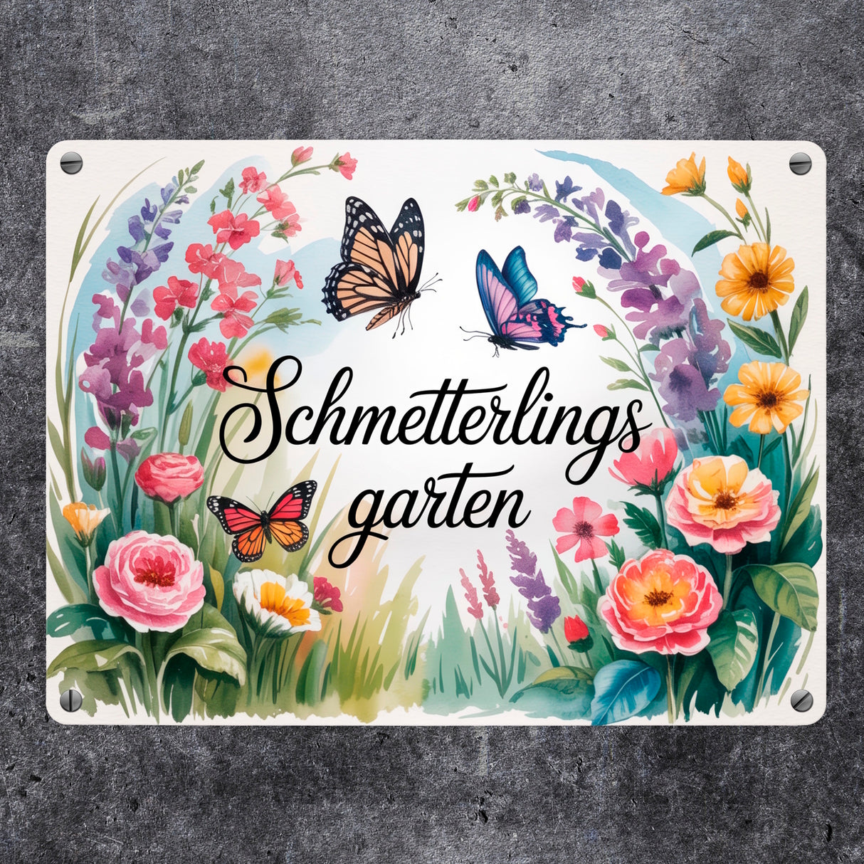 Schmetterlinge im Cottage-Garten Metallschild in 15x20 cm Naturliebhaber