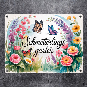 Schmetterlinge im Cottage-Garten Metallschild in 15x20 cm Naturliebhaber