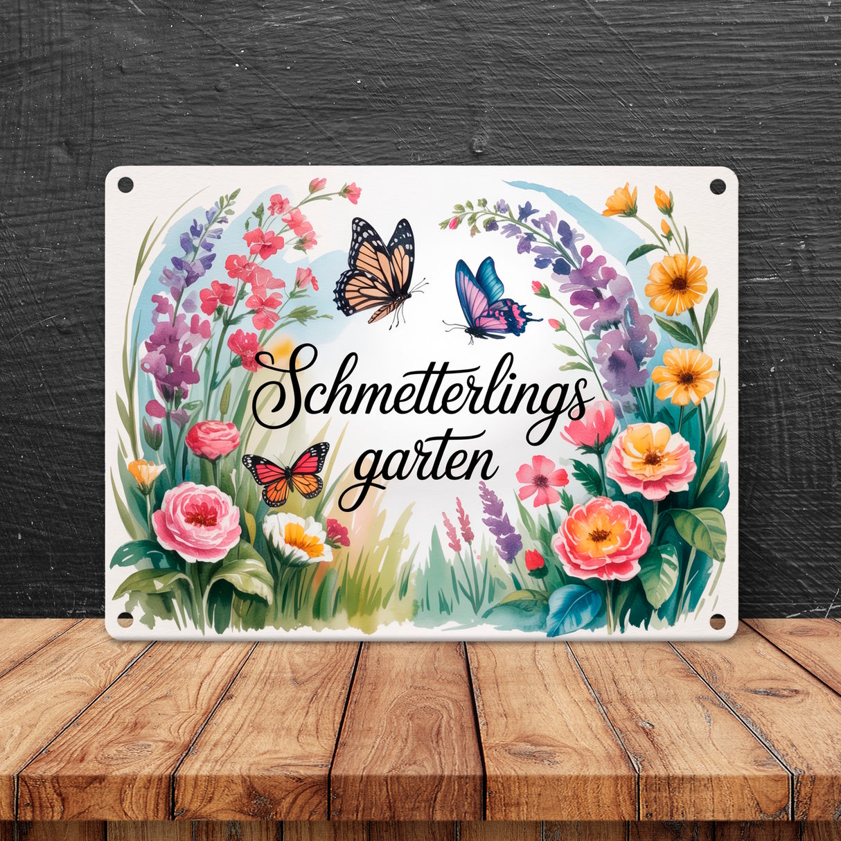 Schmetterlinge im Cottage-Garten Metallschild in 15x20 cm Naturliebhaber