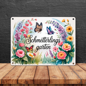 Schmetterlinge im Cottage-Garten Metallschild in 15x20 cm Naturliebhaber