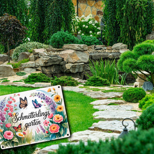 Schmetterlinge im Cottage-Garten Metallschild in 15x20 cm Naturliebhaber
