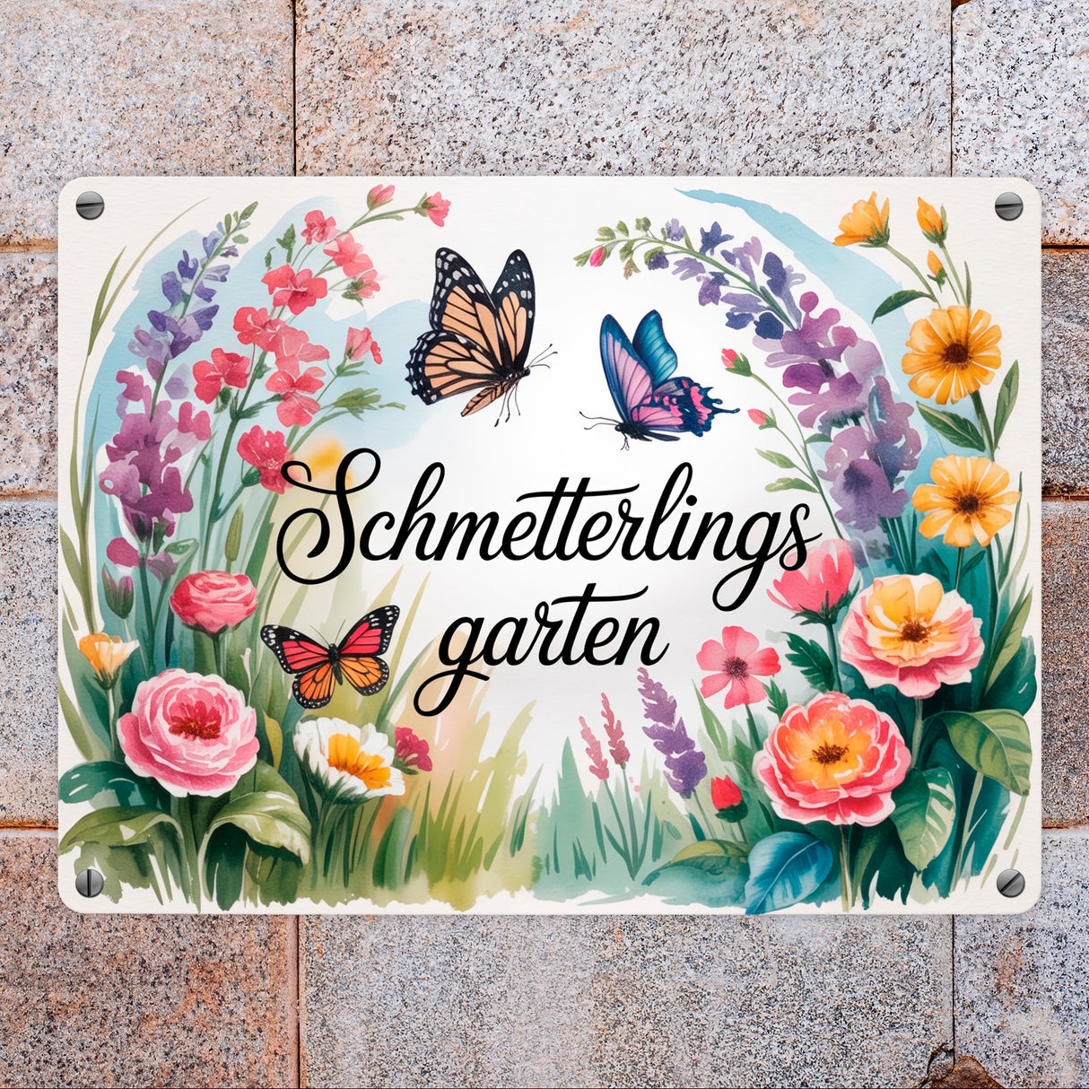 Schmetterlinge im Cottage-Garten Metallschild in 15x20 cm Naturliebhaber