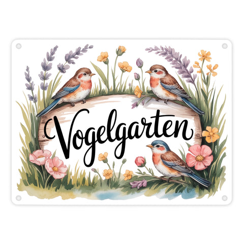 Vögel Wildblumen Cottage Metallschild in 15x20 cm Vogelgarten