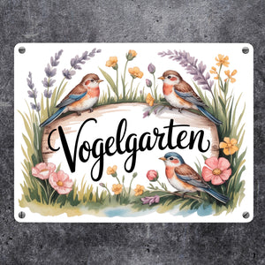Vögel Wildblumen Cottage Metallschild in 15x20 cm Vogelgarten