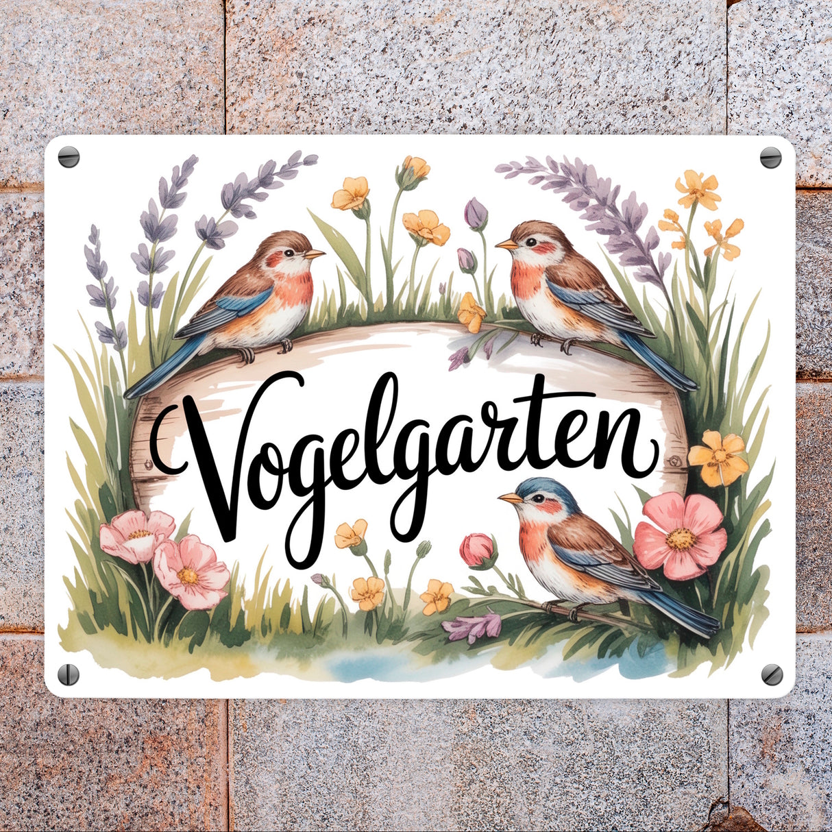 Vögel Wildblumen Cottage Metallschild in 15x20 cm Vogelgarten