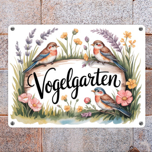 Vögel Wildblumen Cottage Metallschild in 15x20 cm Vogelgarten