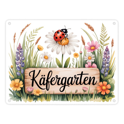 Käfergarten Marienkäfer auf Blume Metallschild in 15x20 cm Cottage-Garten
