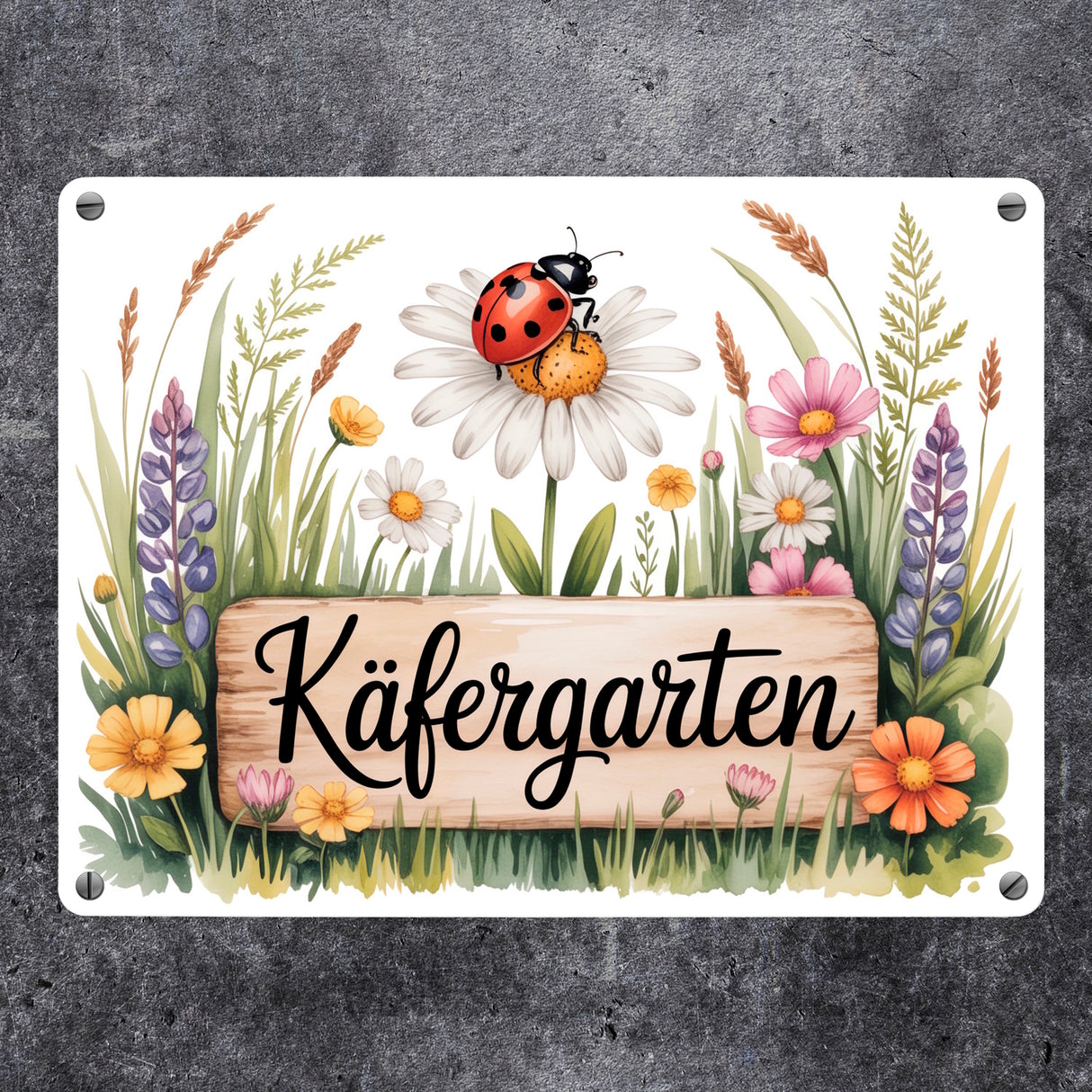 Käfergarten Marienkäfer auf Blume Metallschild in 15x20 cm Cottage-Garten