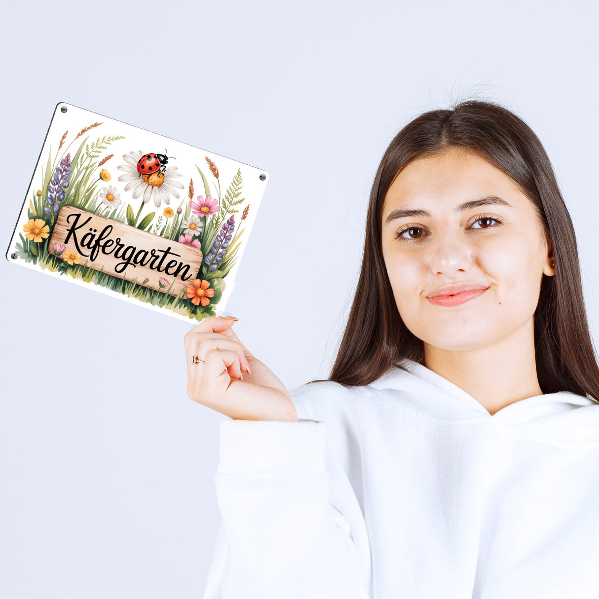 Käfergarten Marienkäfer auf Blume Metallschild in 15x20 cm Cottage-Garten