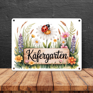 Käfergarten Marienkäfer auf Blume Metallschild in 15x20 cm Cottage-Garten