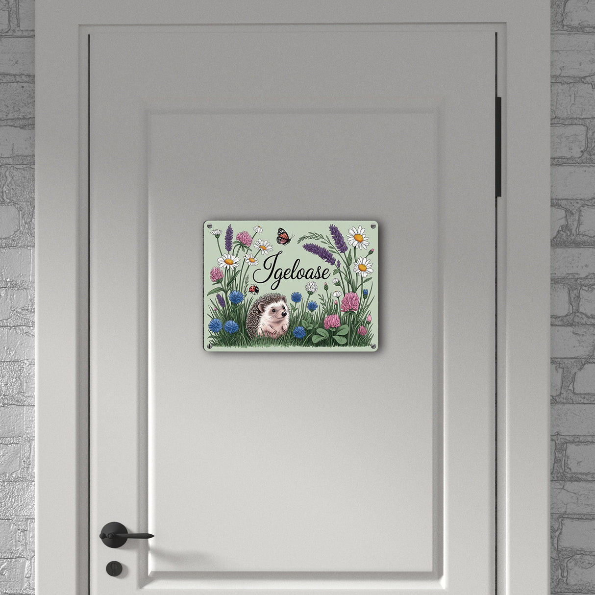 Igel auf Wildblumen Igeloase Metallschild in 15x20 cm Gartendeko