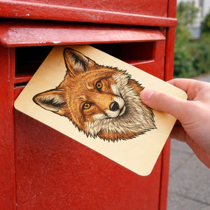 Fuchs Postkarte aus Holz für Naturliebhaber