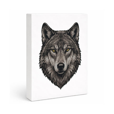 Grauer Wolf Holzbild in 20x15 cm zum Stellen oder Aufhängen für Naturliebhaber