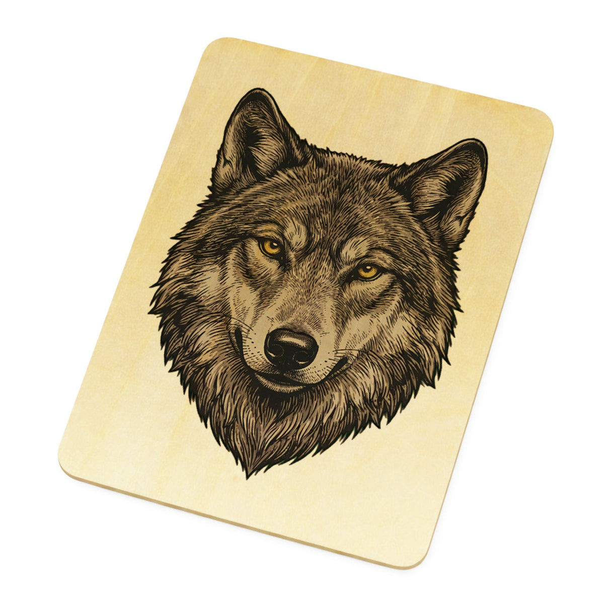 Grauer Wolf Postkarte aus Holz für Naturliebhaber