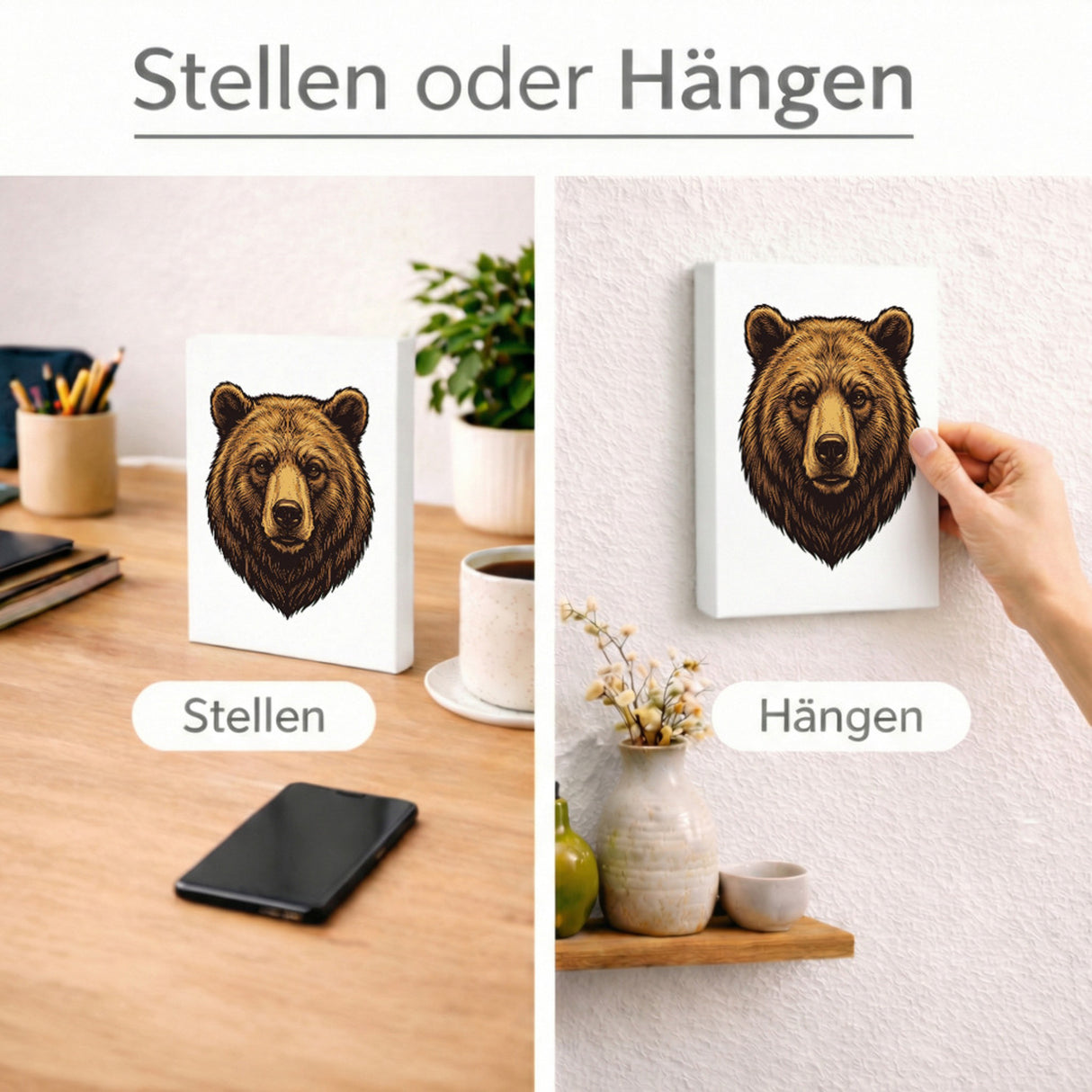 Braunbär Holzbild in 20x15 cm zum Stellen oder Aufhängen für Naturliebhaber