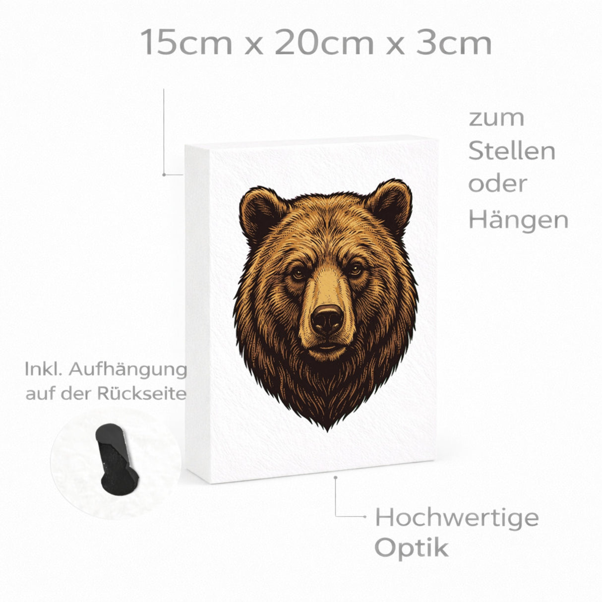 Braunbär Holzbild in 20x15 cm zum Stellen oder Aufhängen für Naturliebhaber