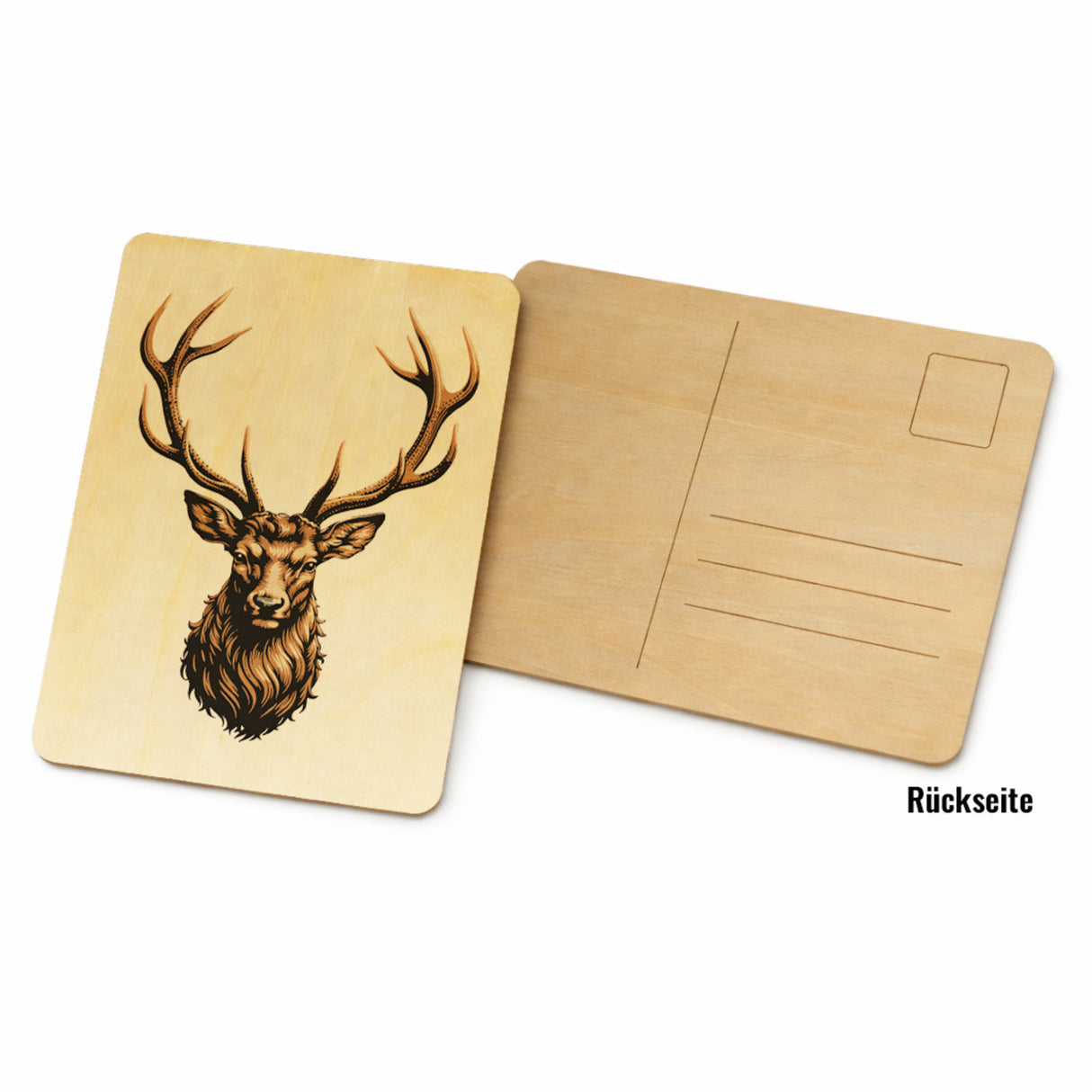 Hirsch mit prächtigem Geweih Postkarte aus Holz für Naturfans
