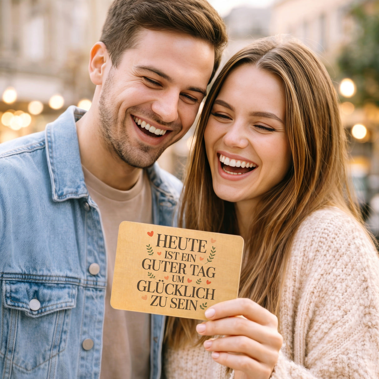Heute ist ein guter Tag um glücklich zu sein Postkarte aus Holz