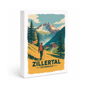 Vintage Zillertal Holzbild in 20x15 cm zum Stellen oder Aufhängen mit Wanderer