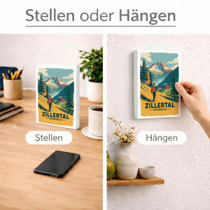 Vintage Zillertal Holzbild in 20x15 cm zum Stellen oder Aufhängen mit Wanderer