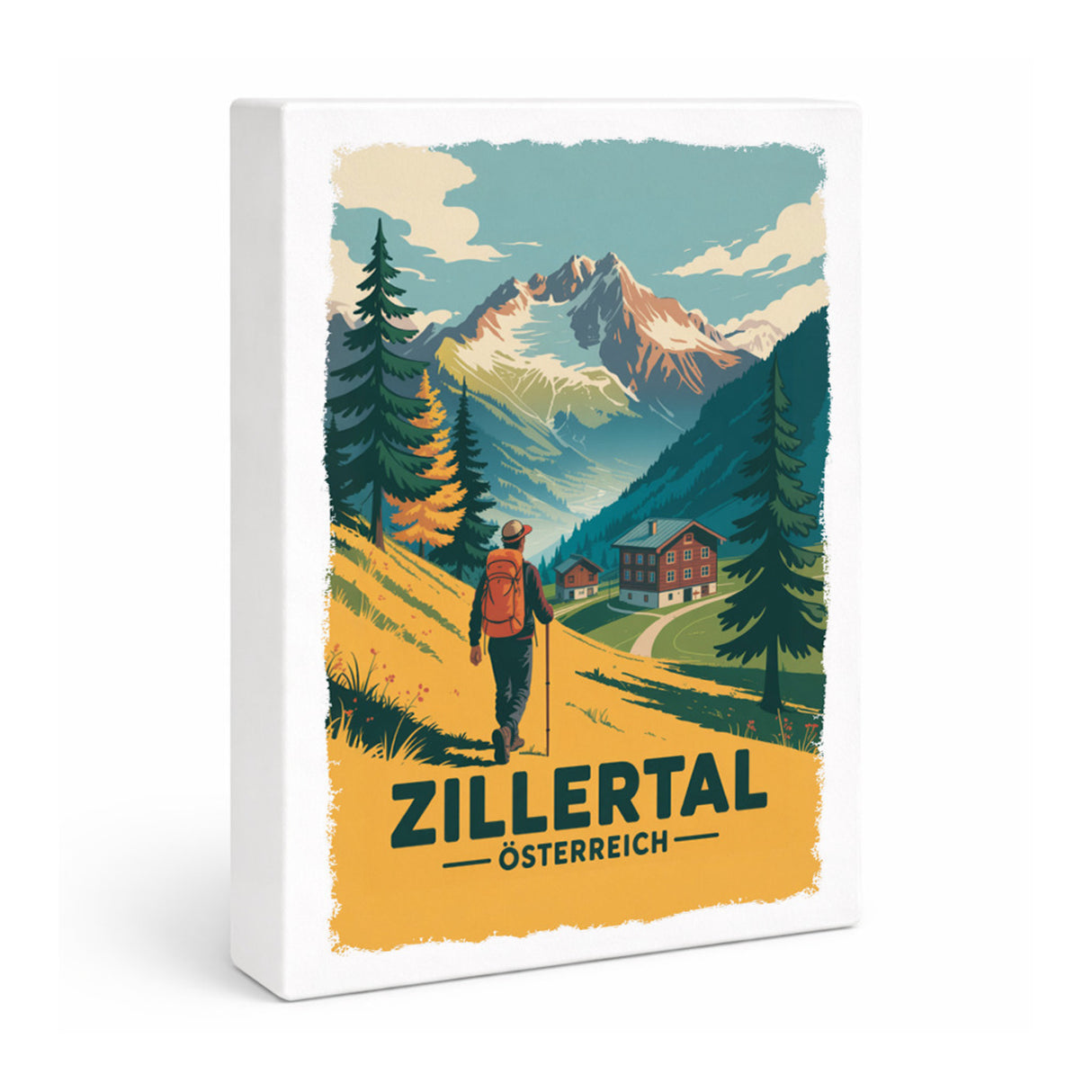 Vintage Zillertal Holzbild in 20x15 cm zum Stellen oder Aufhängen mit Wanderer