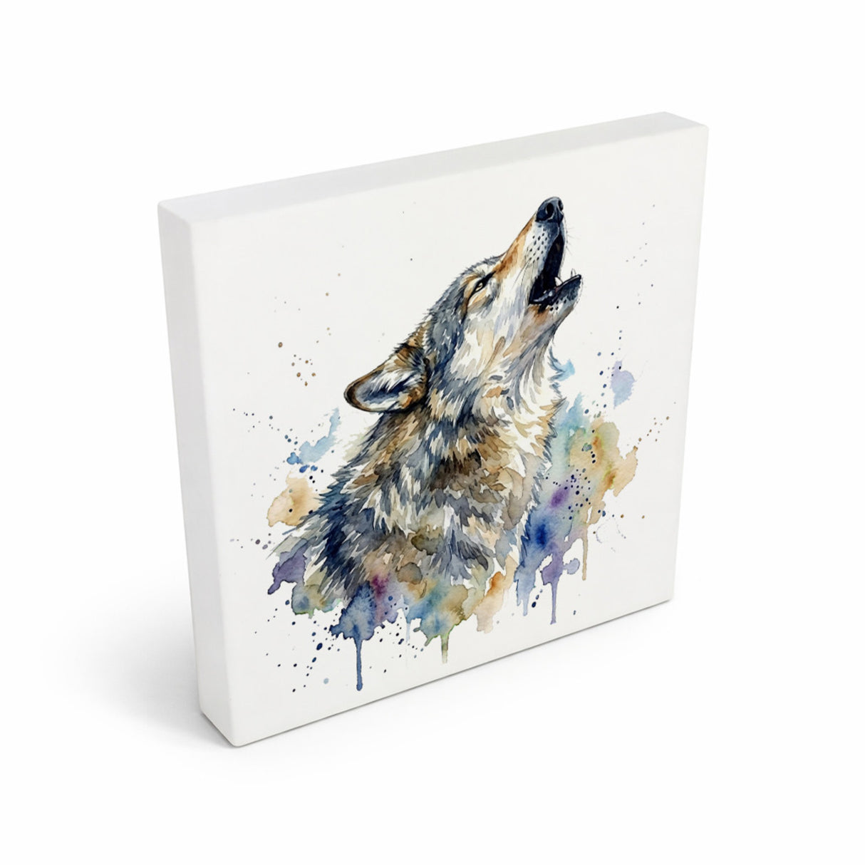 Wolfsrudel Heulender Wolf Holzbild in 10x10 cm zum Stellen oder Aufhängen
