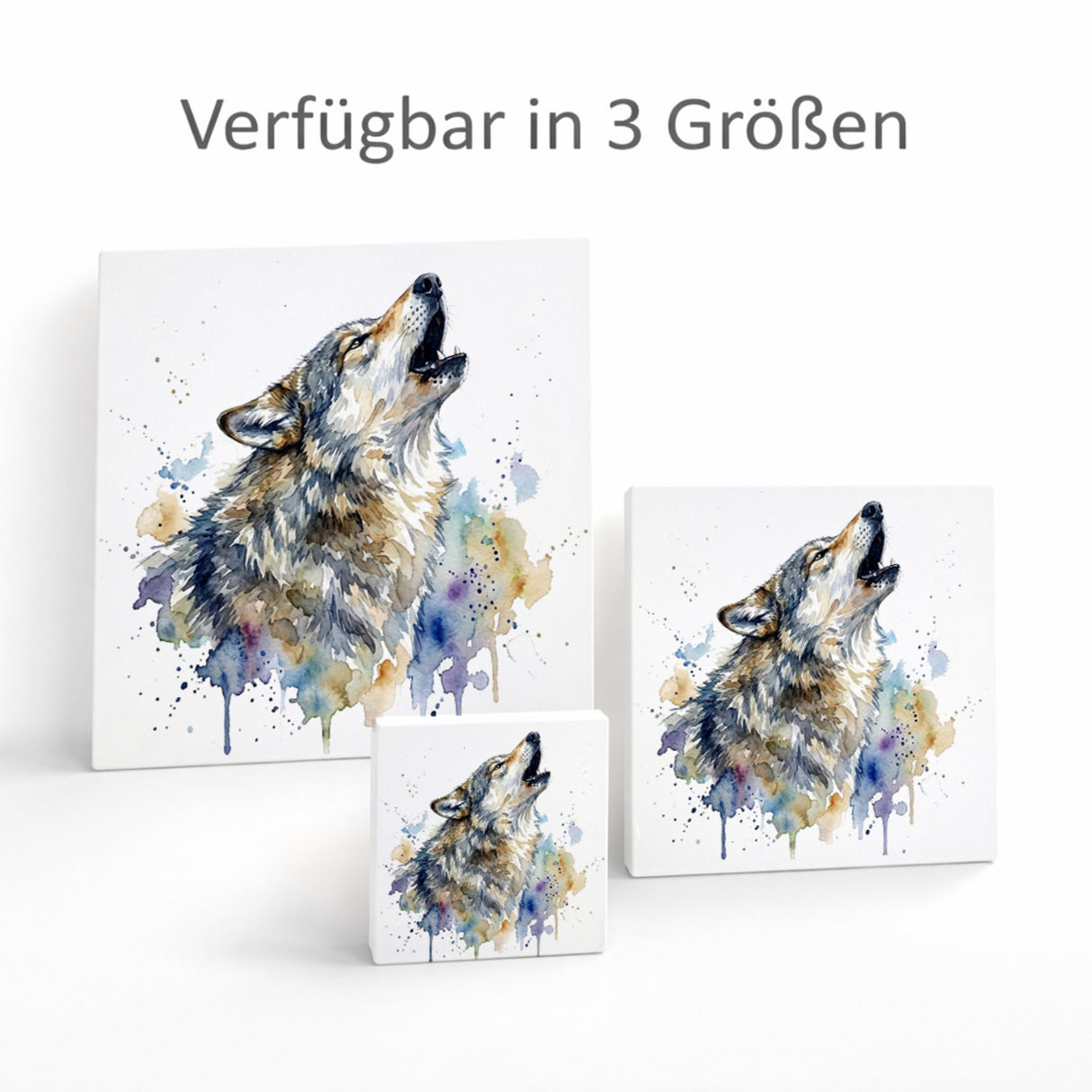 Wolfsrudel Heulender Wolf Holzbild in 10x10 cm zum Stellen oder Aufhängen