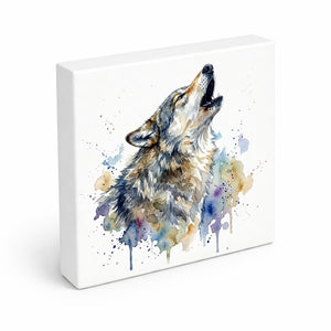 Wolfsrudel Heulender Wolf Holzbild in 10x10 cm zum Stellen oder Aufhängen