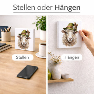 Trachtenhut Alm-Tiere Schaf Holzbild in 10x10 cm zum Stellen oder Aufhängen