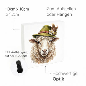 Trachtenhut Alm-Tiere Schaf Holzbild in 10x10 cm zum Stellen oder Aufhängen