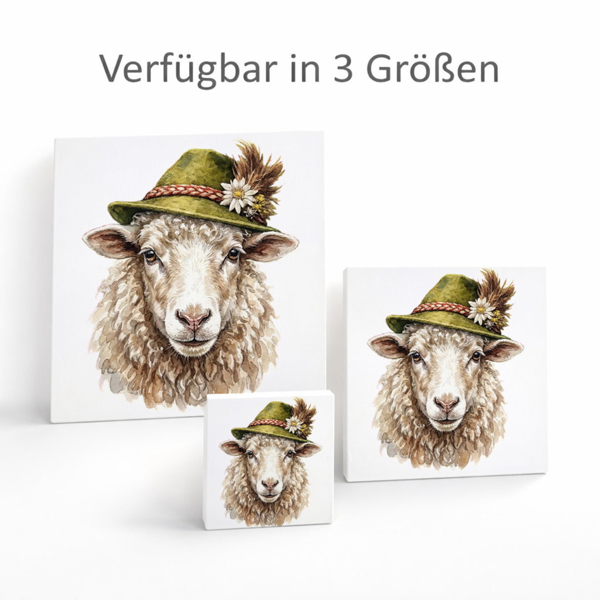 Trachtenhut Alm-Tiere Schaf Holzbild in 10x10 cm zum Stellen oder Aufhängen